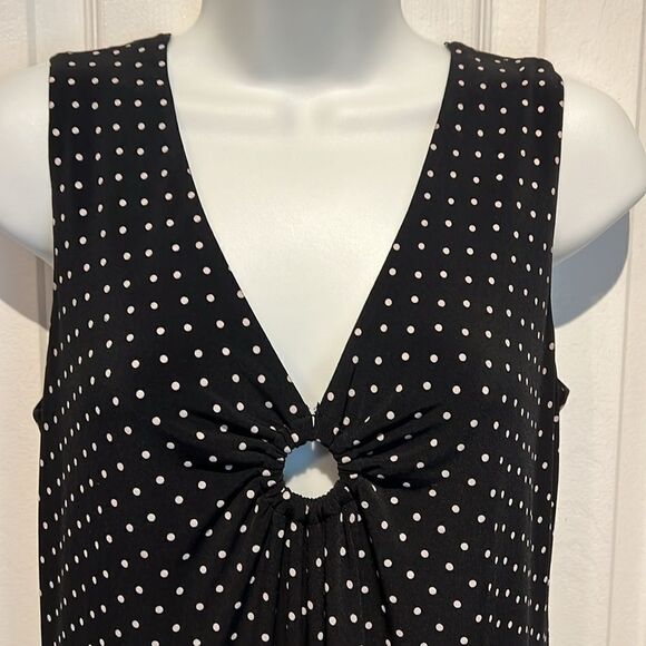 Spanner Black with White Polka Dots Sleeveless V Neck Maxi‎ Dress Size S - Picture 2 of 12
